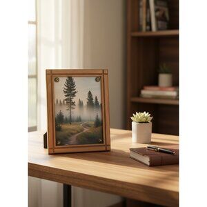 Vintage‎ Handmade Wooden Photo Frame With Plastic Cover & Brass Screws